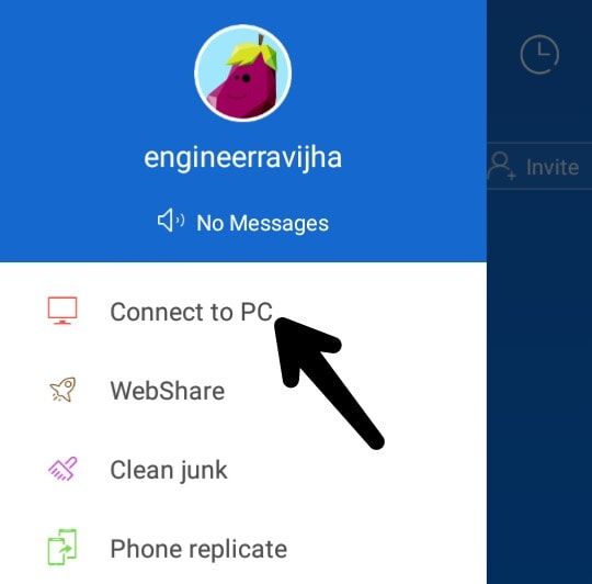 "Connect to Pc" option ShareIt