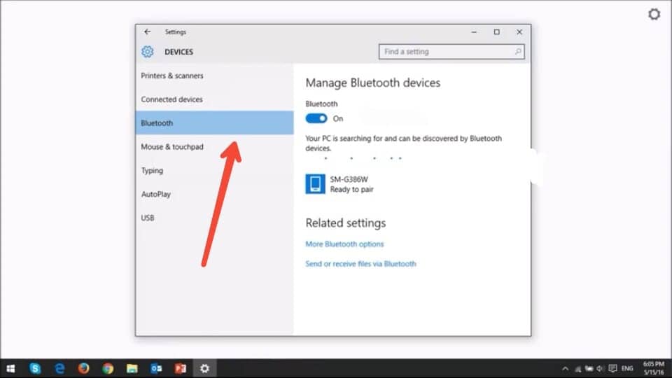 Bluetooth option in Windows 10 